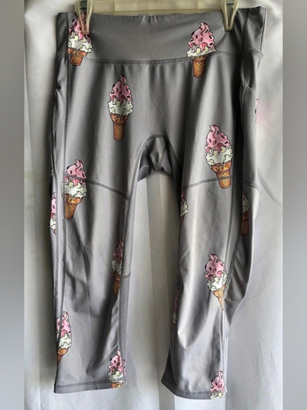 Feed Me Fight Me Ice Cream Print Athletic Leggings Capri Gray,  Medium
